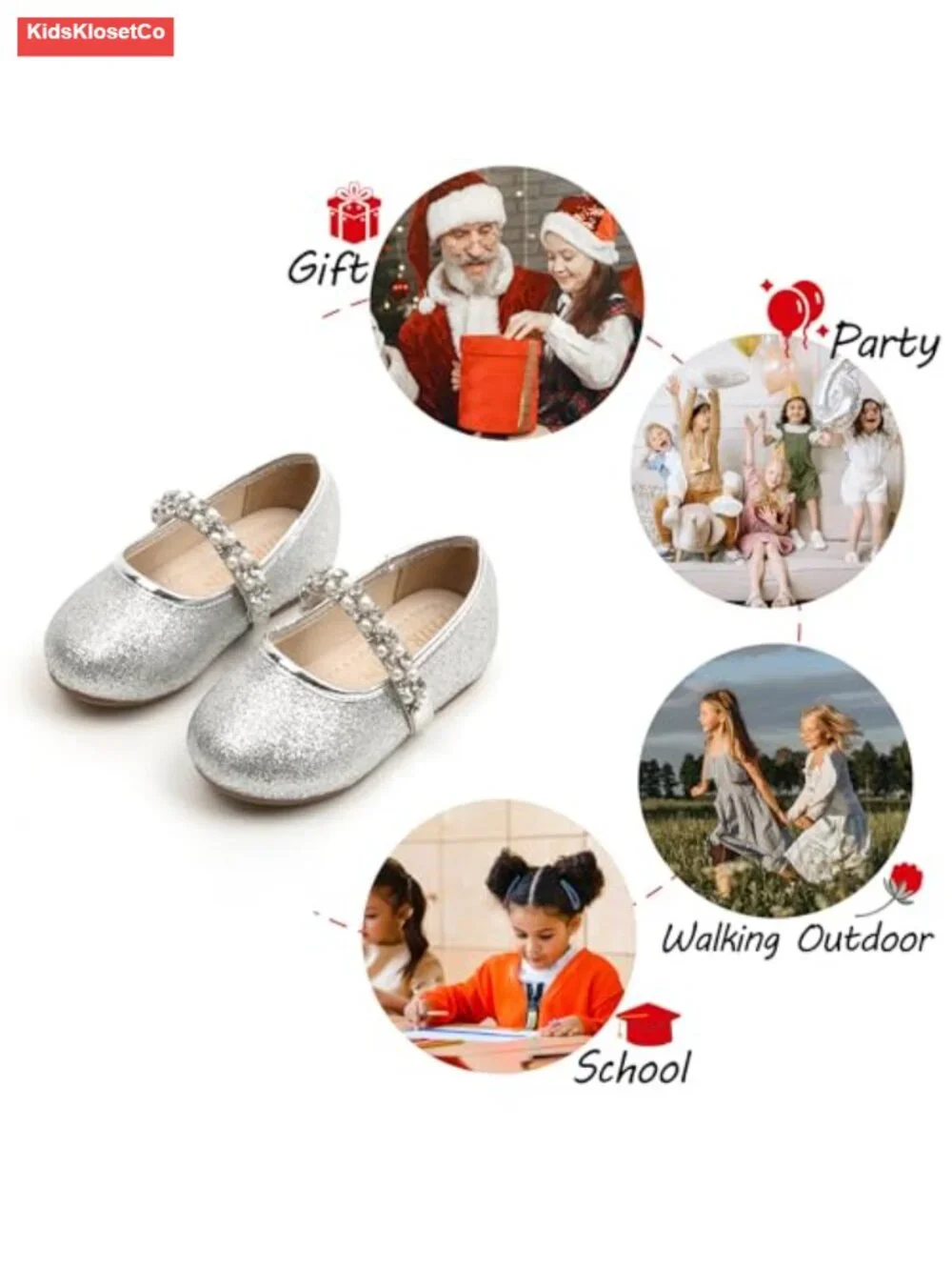Toddler Ballet Flats with Rhinestone Pearl - Dress Shoes for Wedding Party
